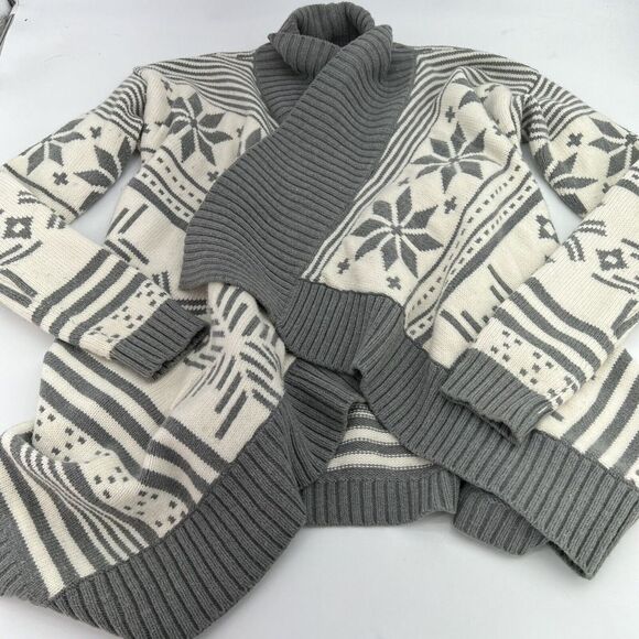 Express Women's Fair Isle Gray Wool Blend Open Front Shawl Cardigan Size M - Picture 1 of 5